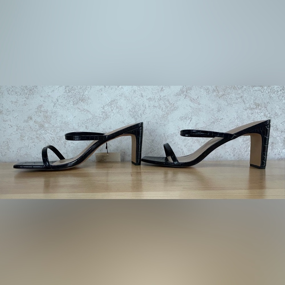 The Drop Avery Black Croc Embossed Heeled Sandals Size 13 NWT Box - Picture 3 of 11